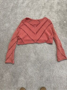 Free People Rust Open-Knit Cropped Sweater Top
